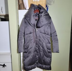 ELIE Tahari down puffer funnel neck coat parka jacket gray XS small
